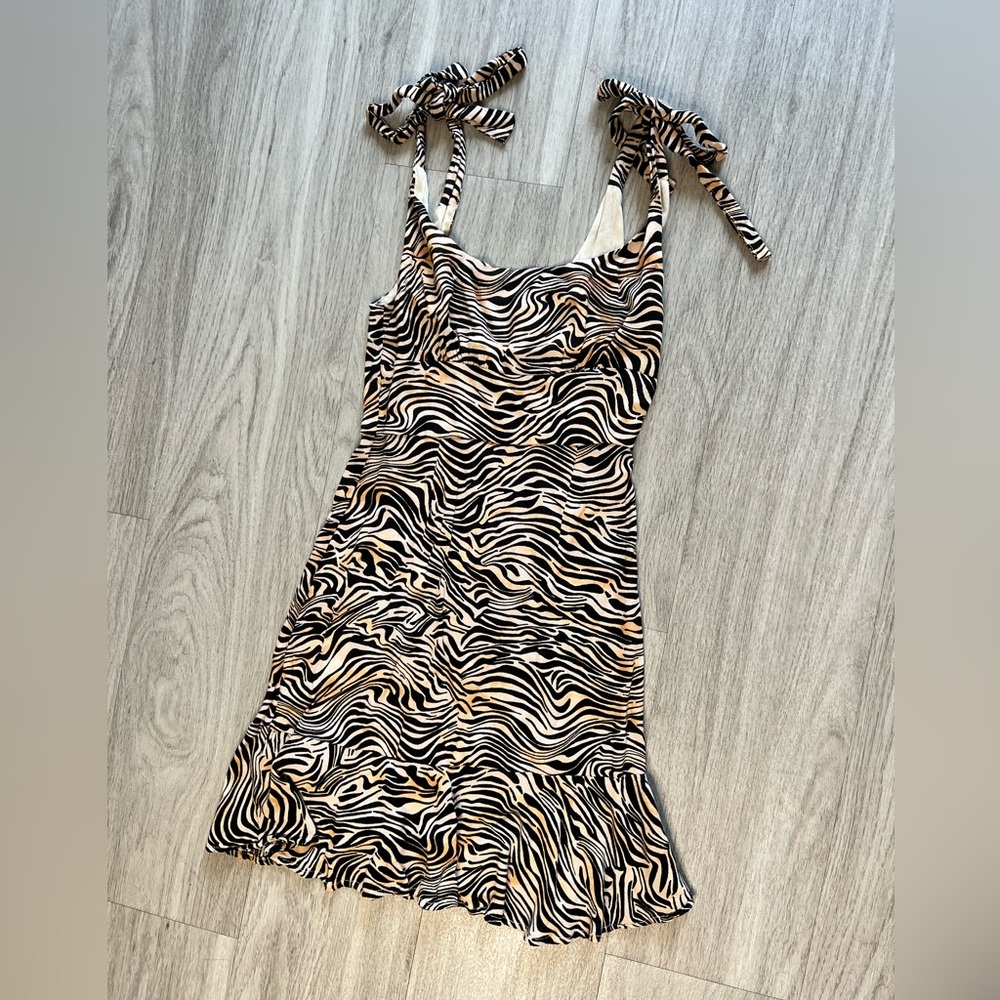 Tan/ Light Orange Tiger Stripe Mini Dress with adjustable Straps